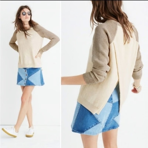 Madewell Sweaters - Madewell Province Cross-Back Pullover Sweater in Colorblock Heather Moonstone